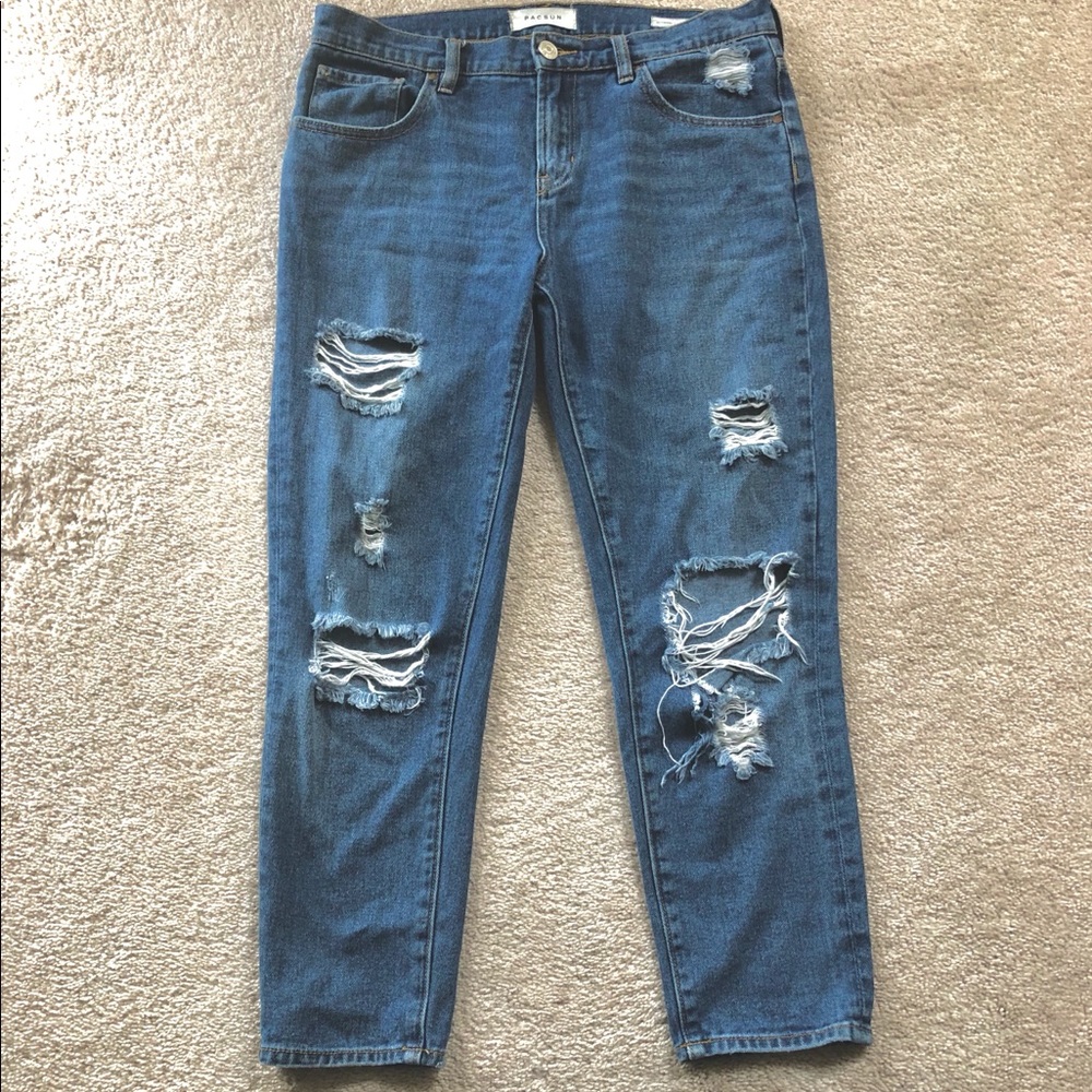 New PacSun Jeans High Waisted Torn Blue Mom - Sz 27